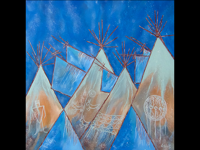 Tipis on the Plains, 2019, Acryl 70 x 70 cm